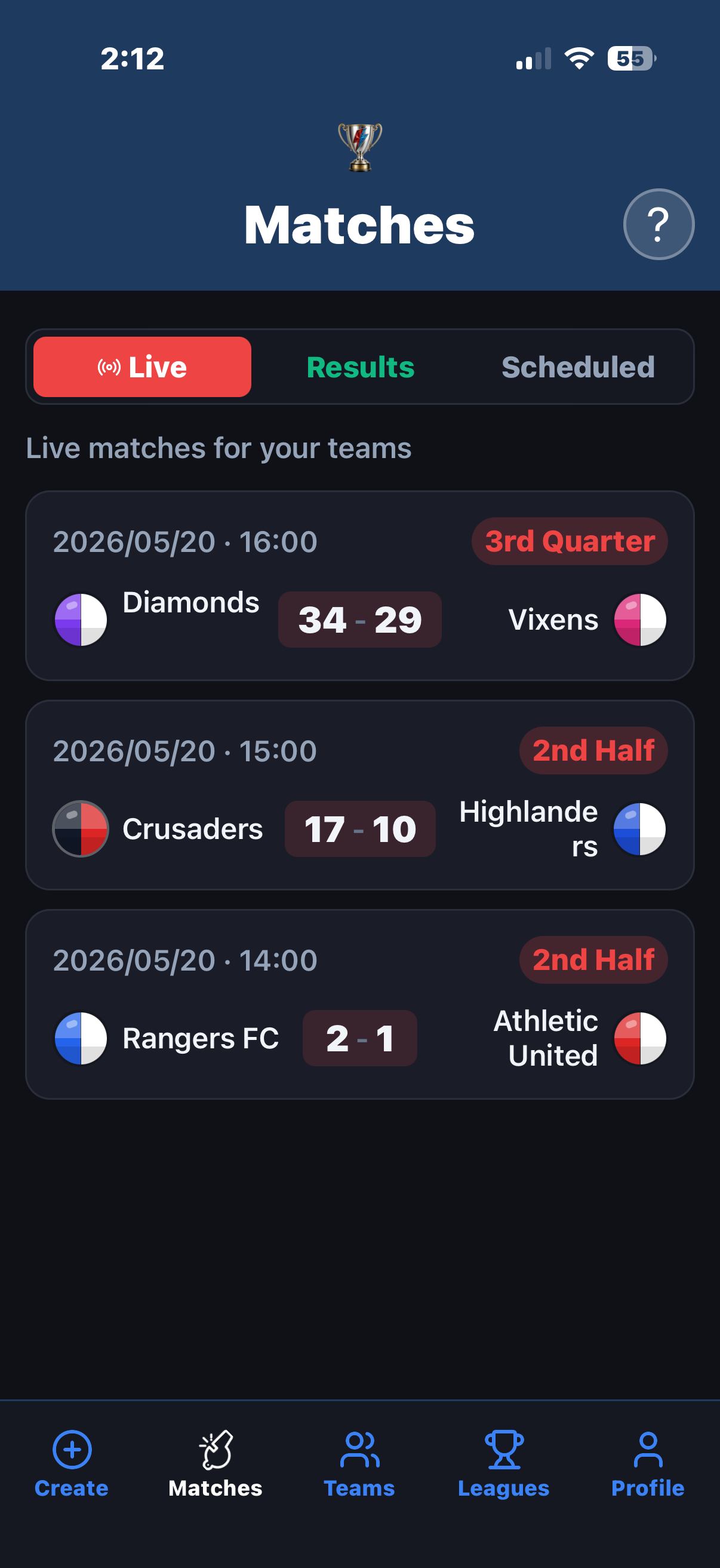 Matches list