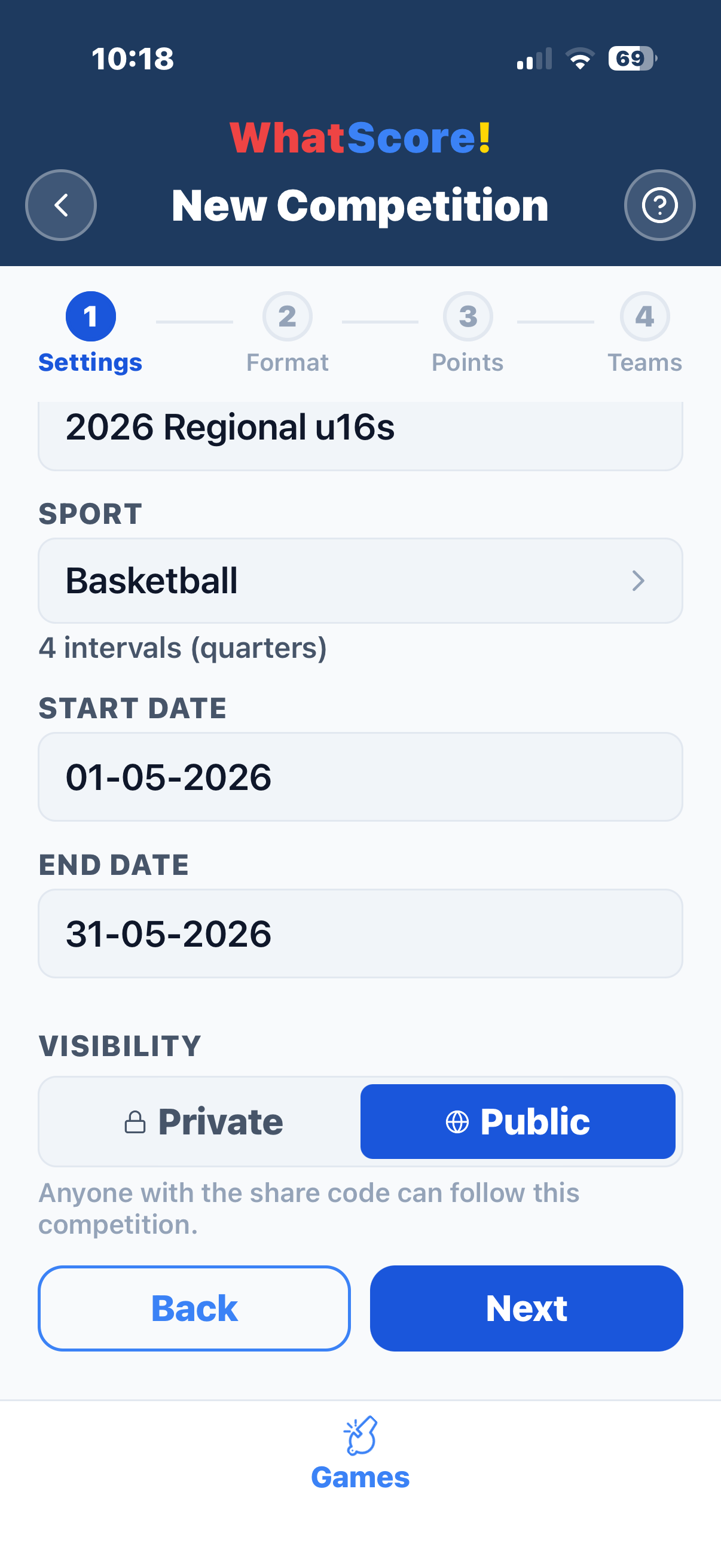 Competition visibility setting