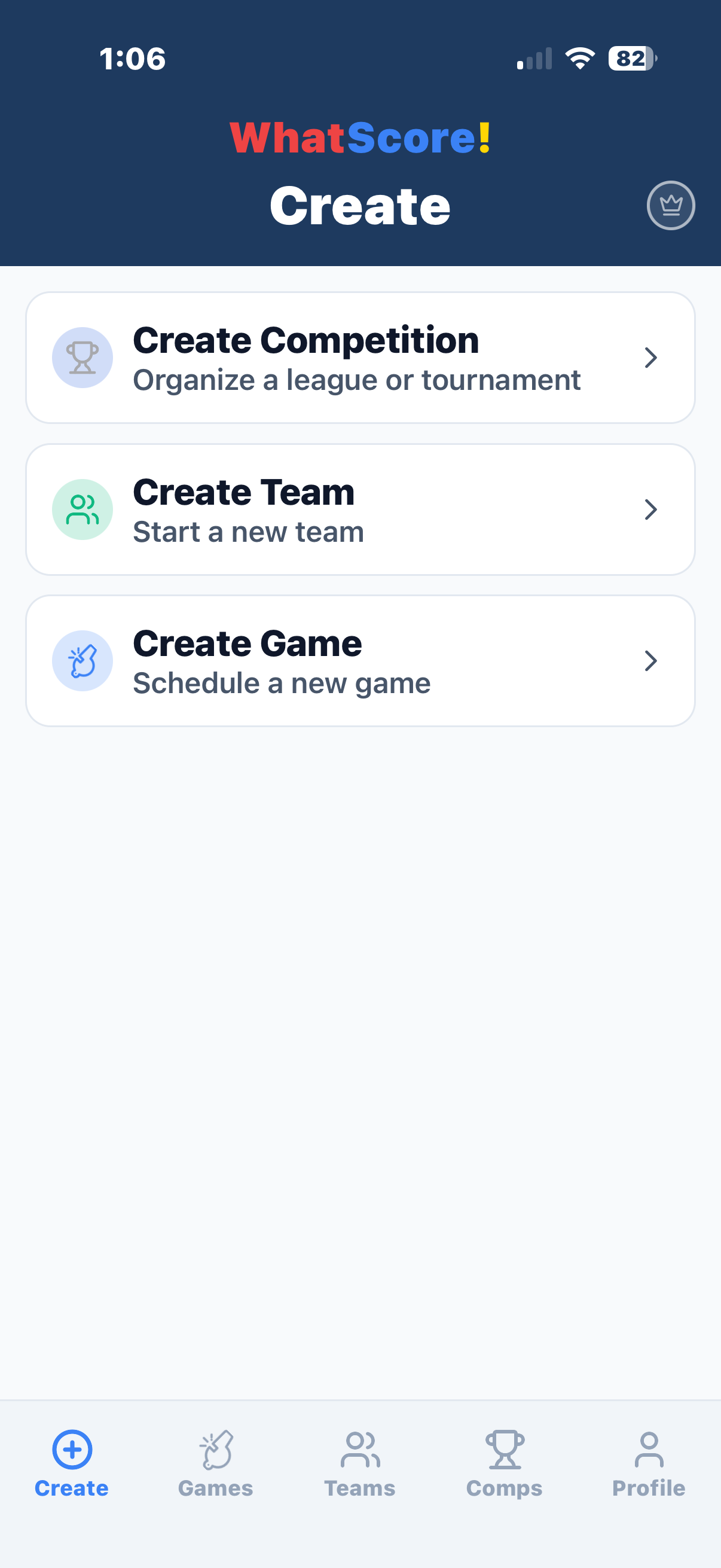 ScoreZap create menu