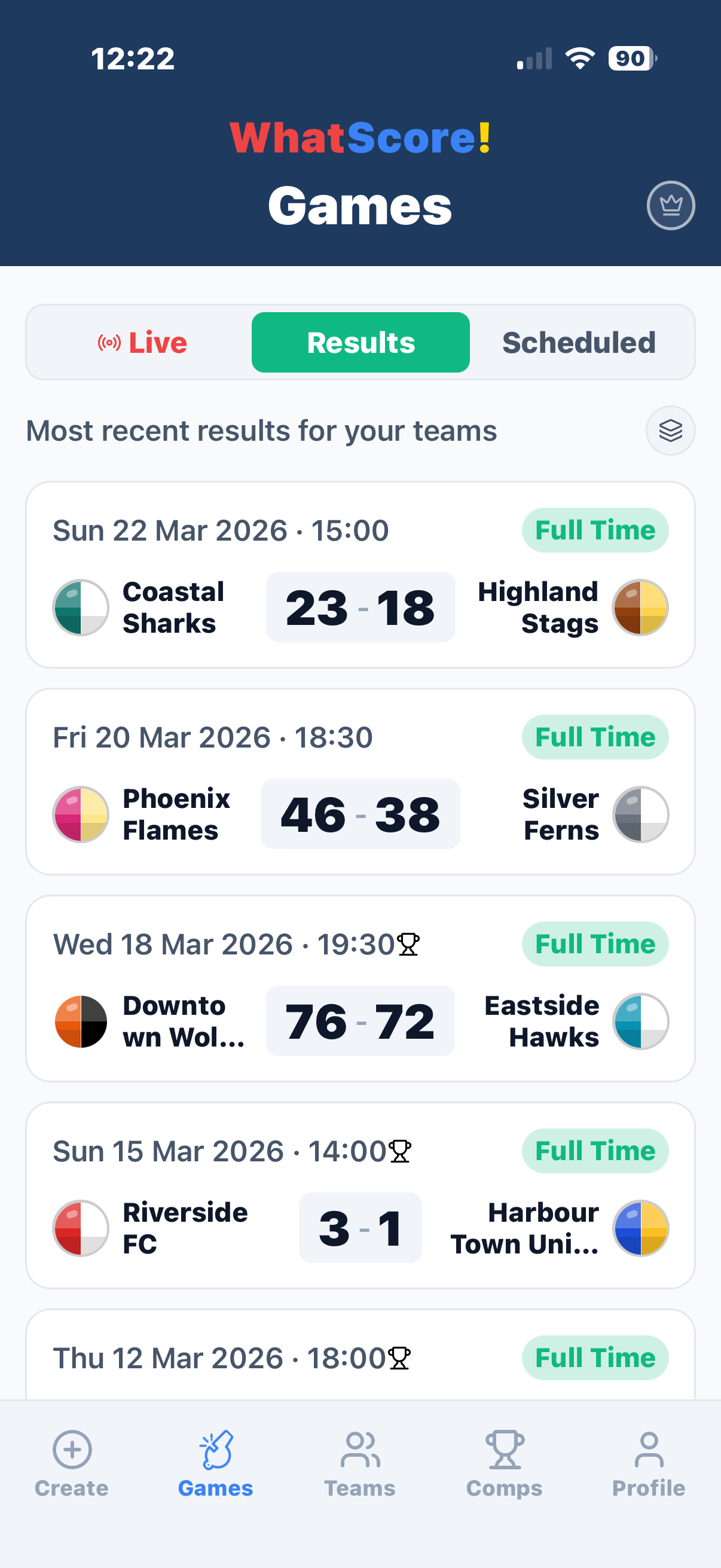 ScoreZap game results