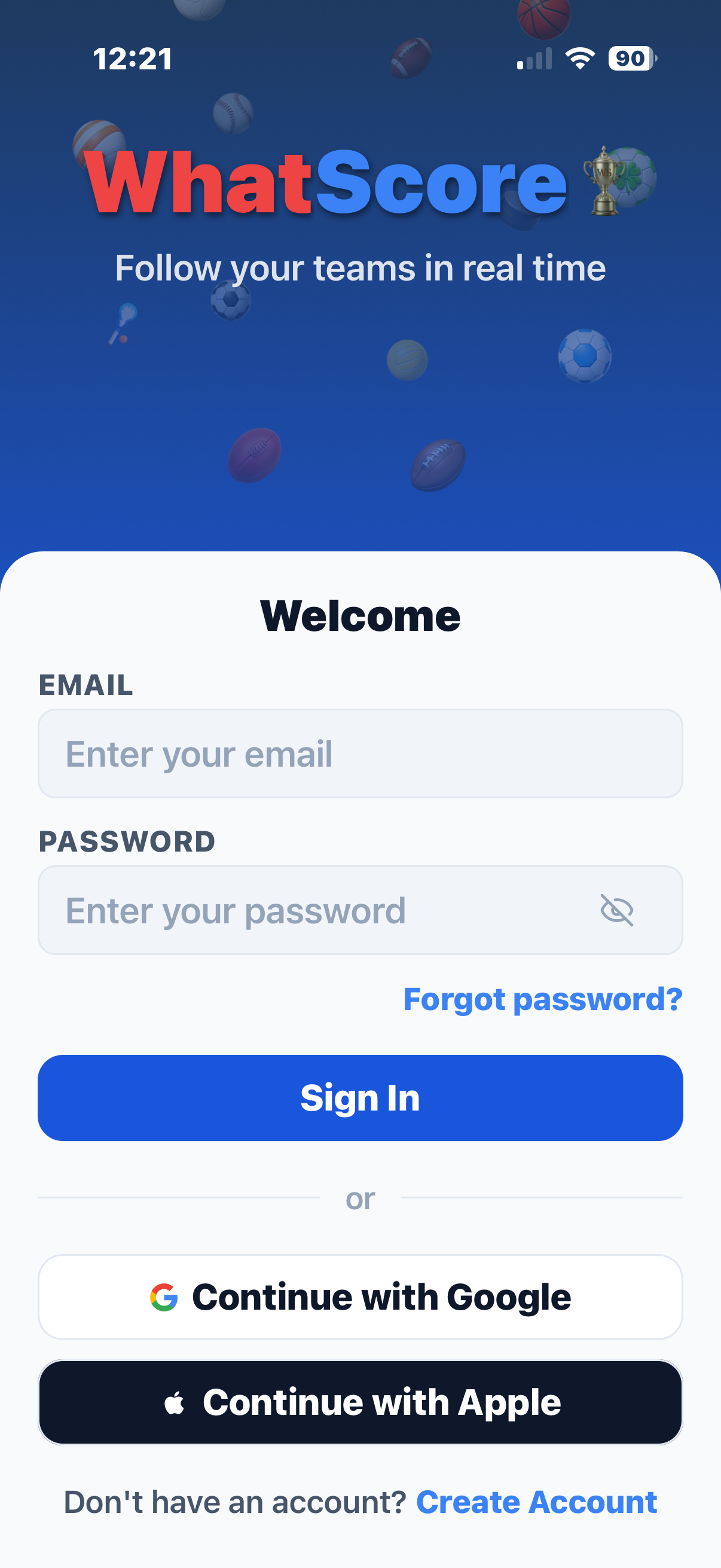 ScoreZap login screen