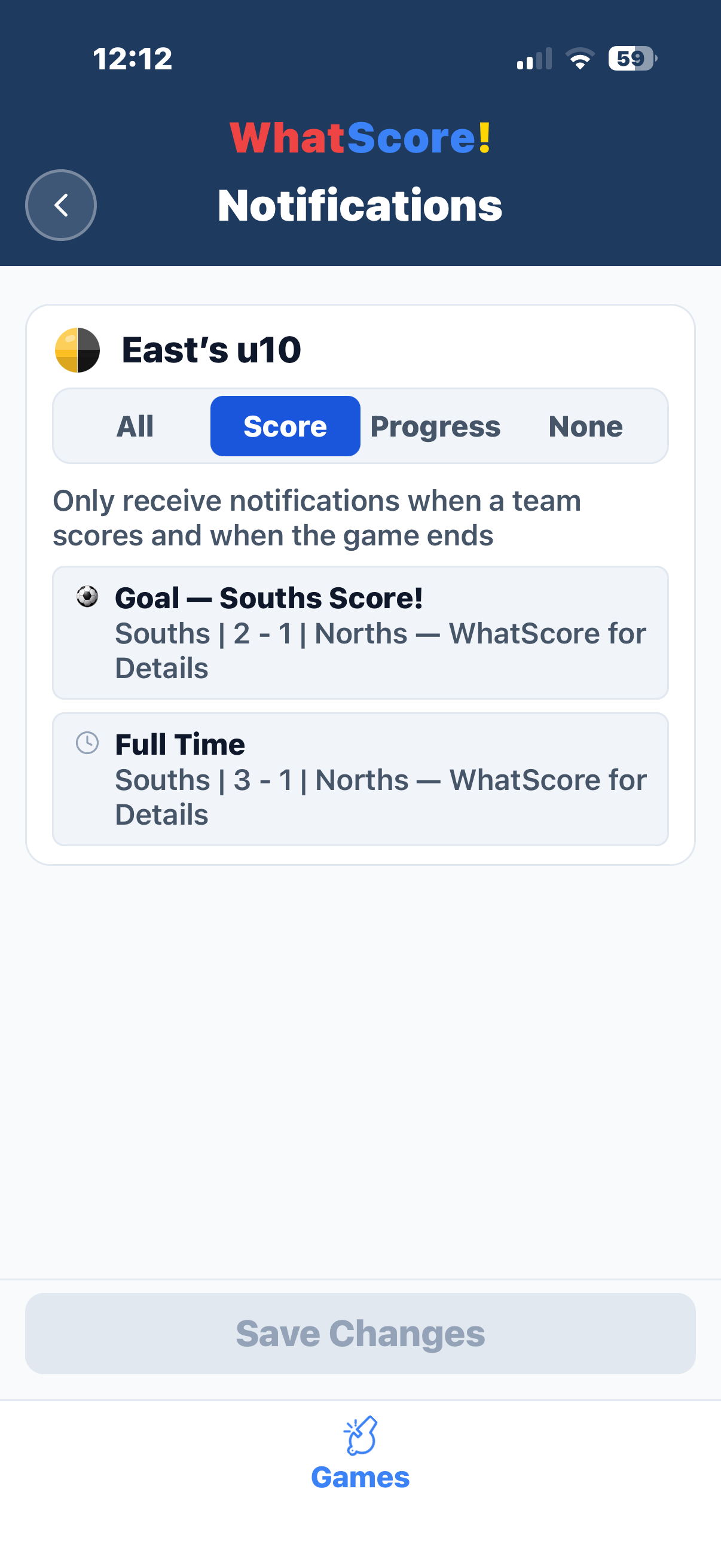 Score notifications