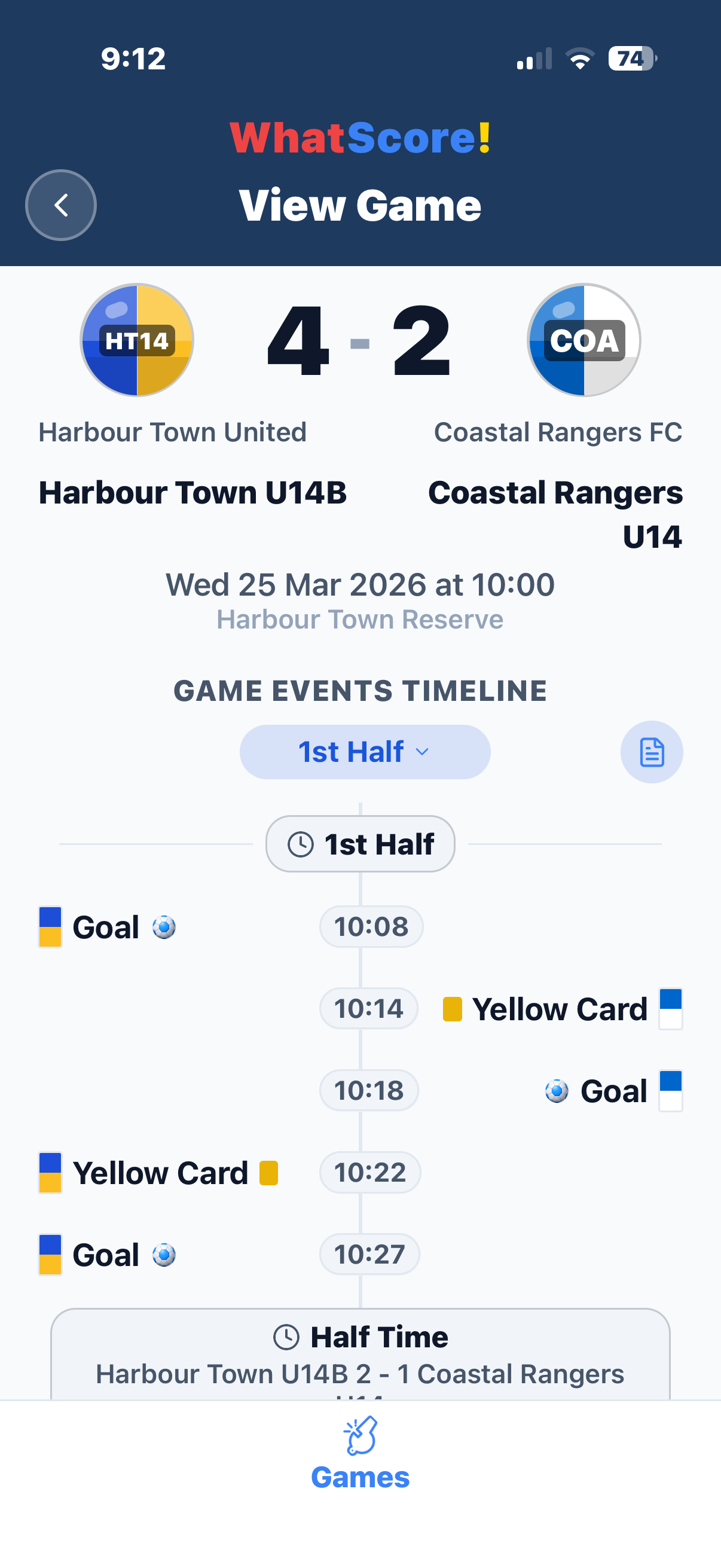 ScoreZap summary timeline